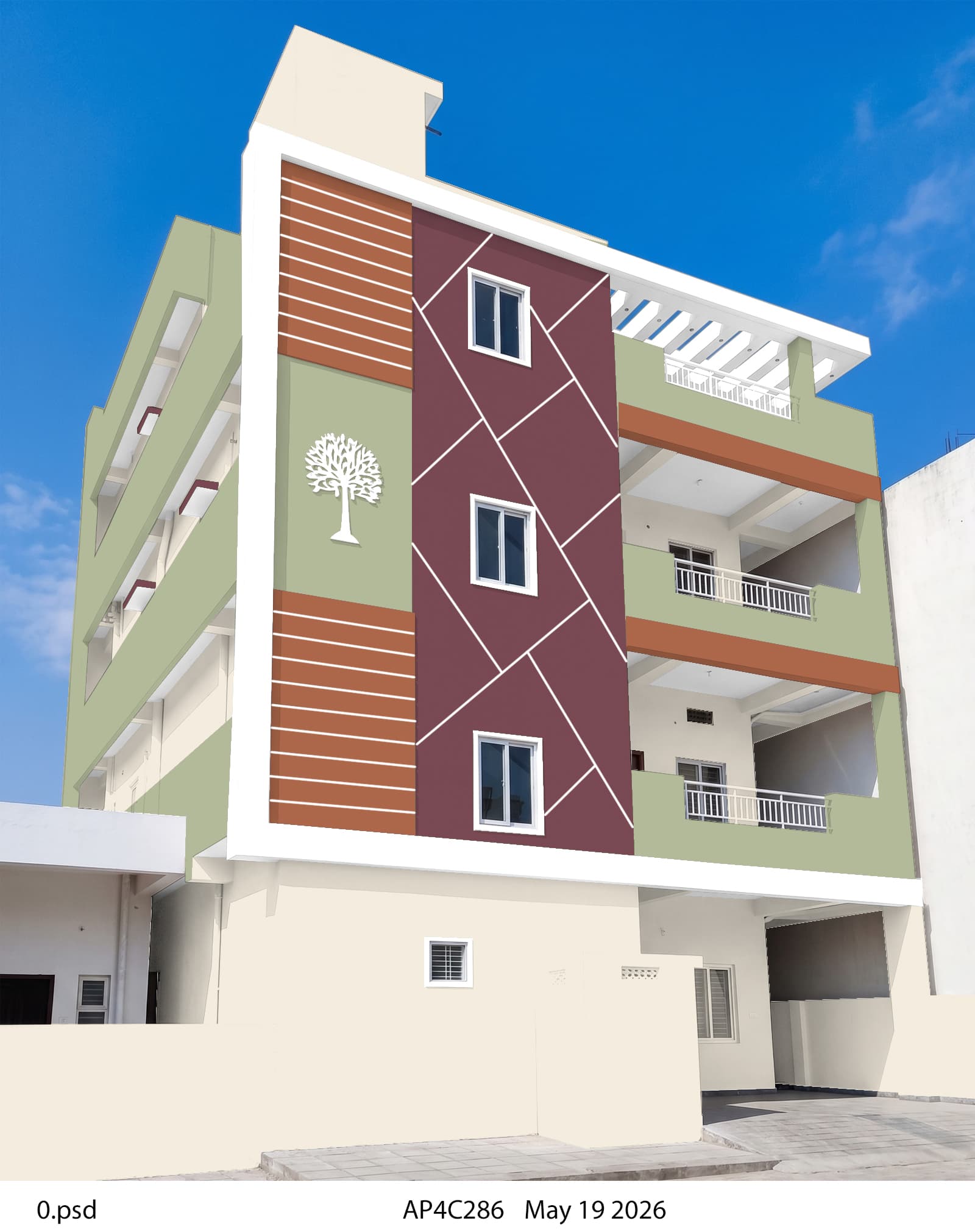 Earthy Three Floor Exterior paint colour combination — Raw Jute