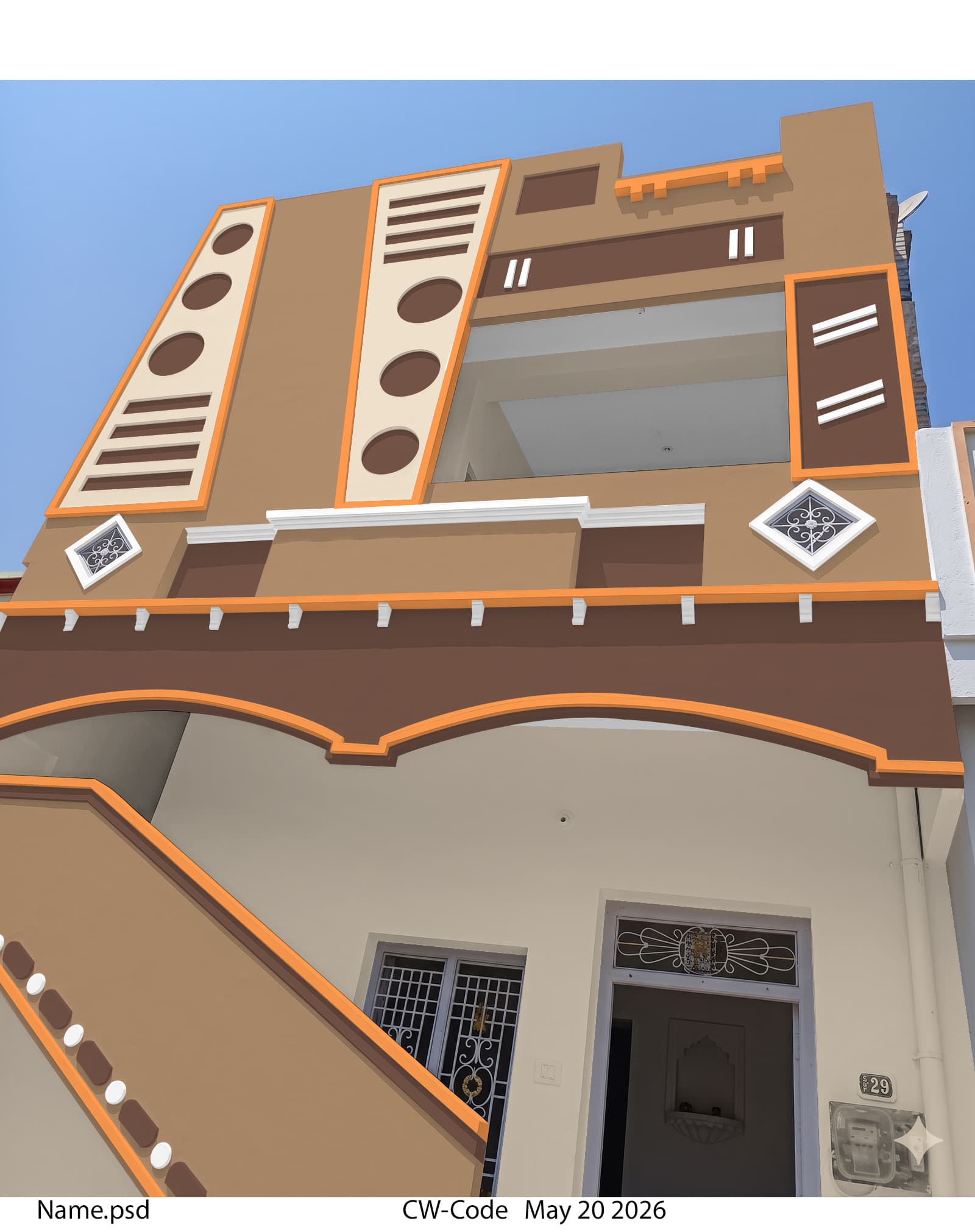 Warm Two Floor Exterior paint colour combination — Easter Lily
